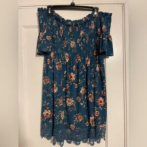 Xhilaration Teal Floral Dress Size XL